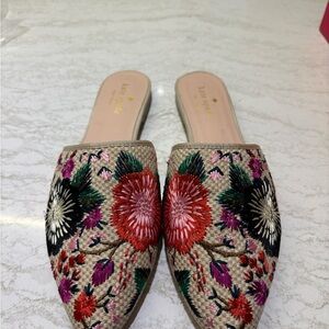 Kate Spade Beige Floral Embroidered Mules